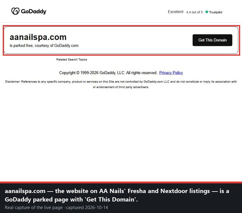 Capture: Website is a parked GoDaddy page