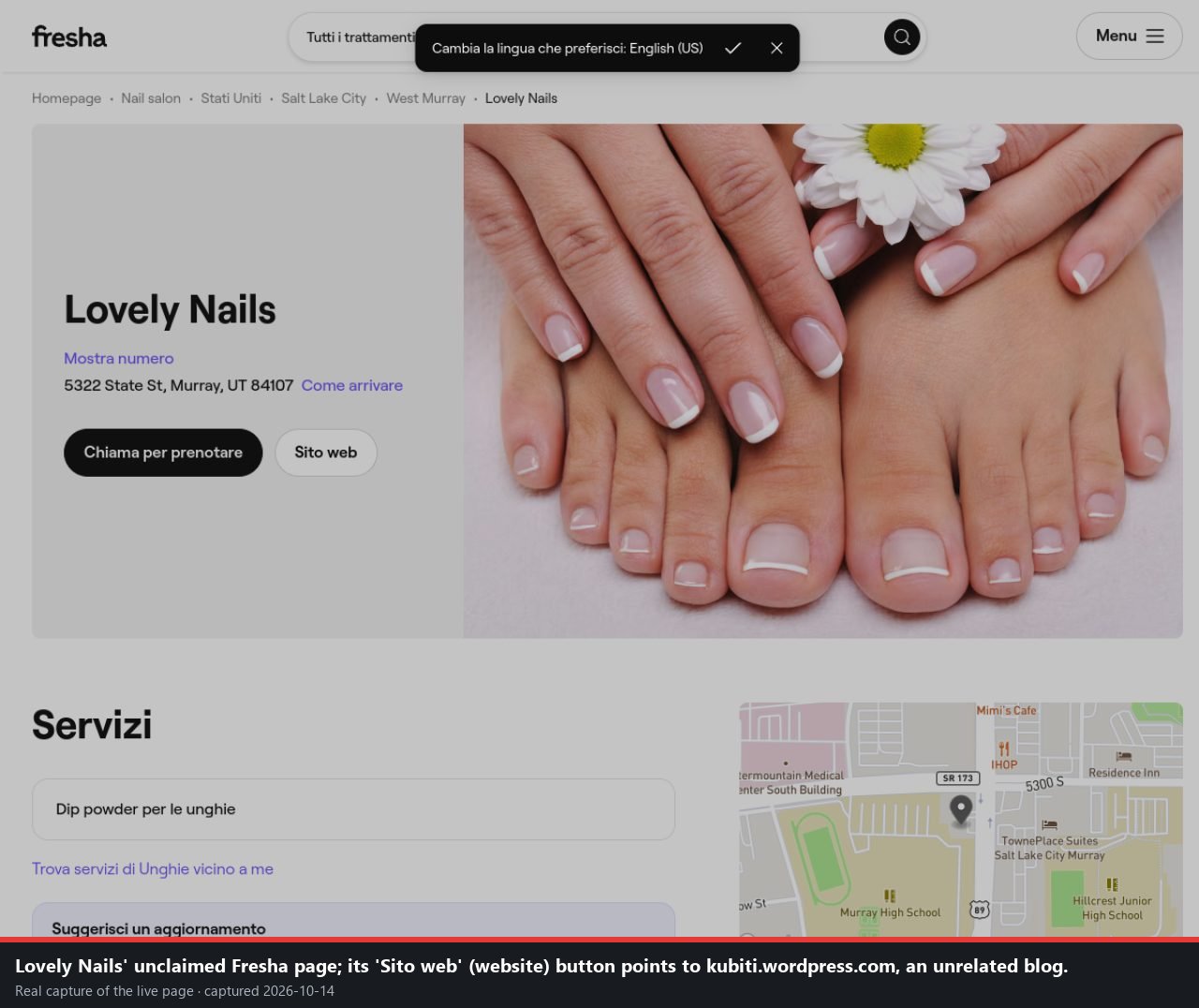 Capture: Fresha 'website' is an unrelated blog