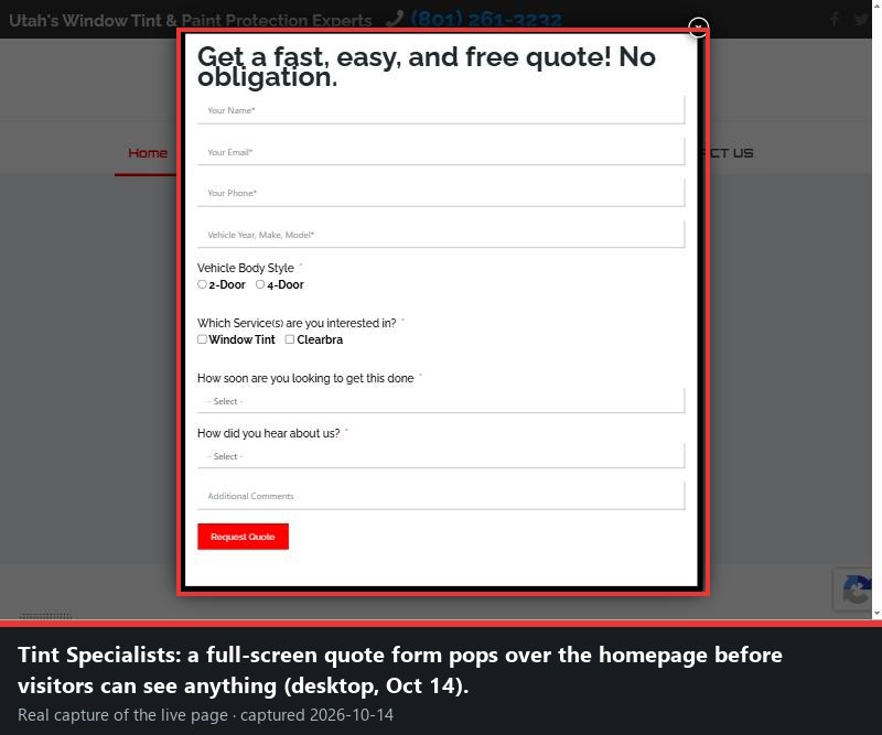 Capture: Popup covers the homepage on arrival